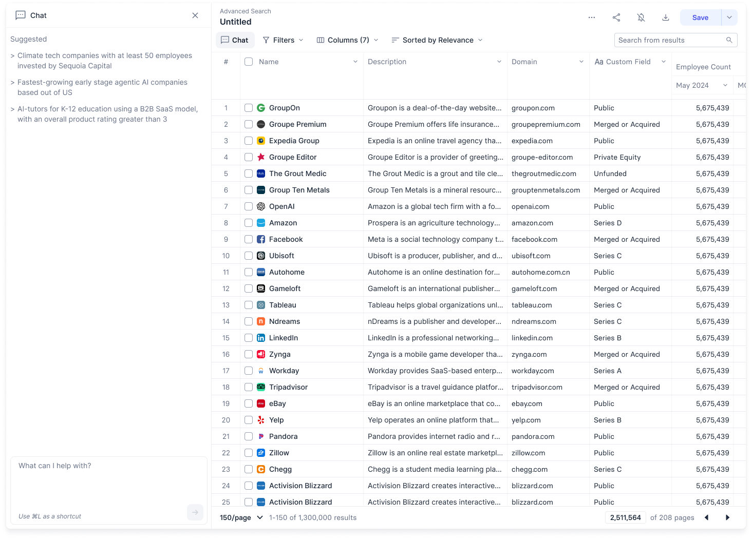 Representative screener layout with the chat panel open