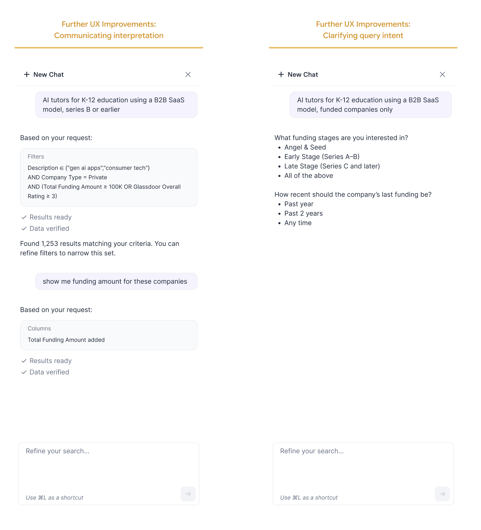 UX improvements in the screener chat