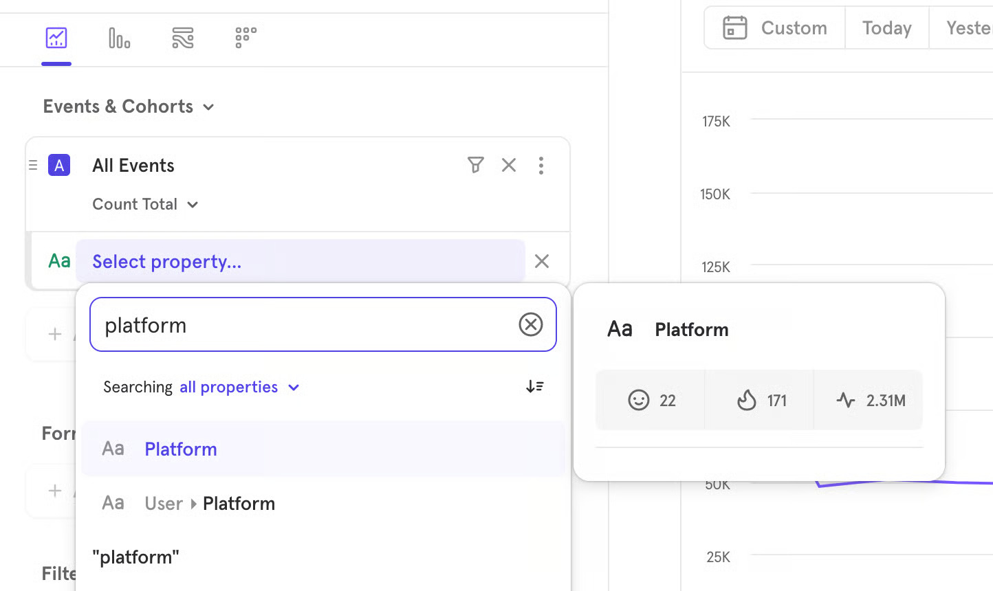 Mixpanel dashboard showing filters and other controls