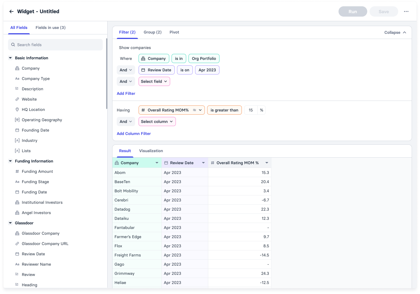 Representative example of the widget builder