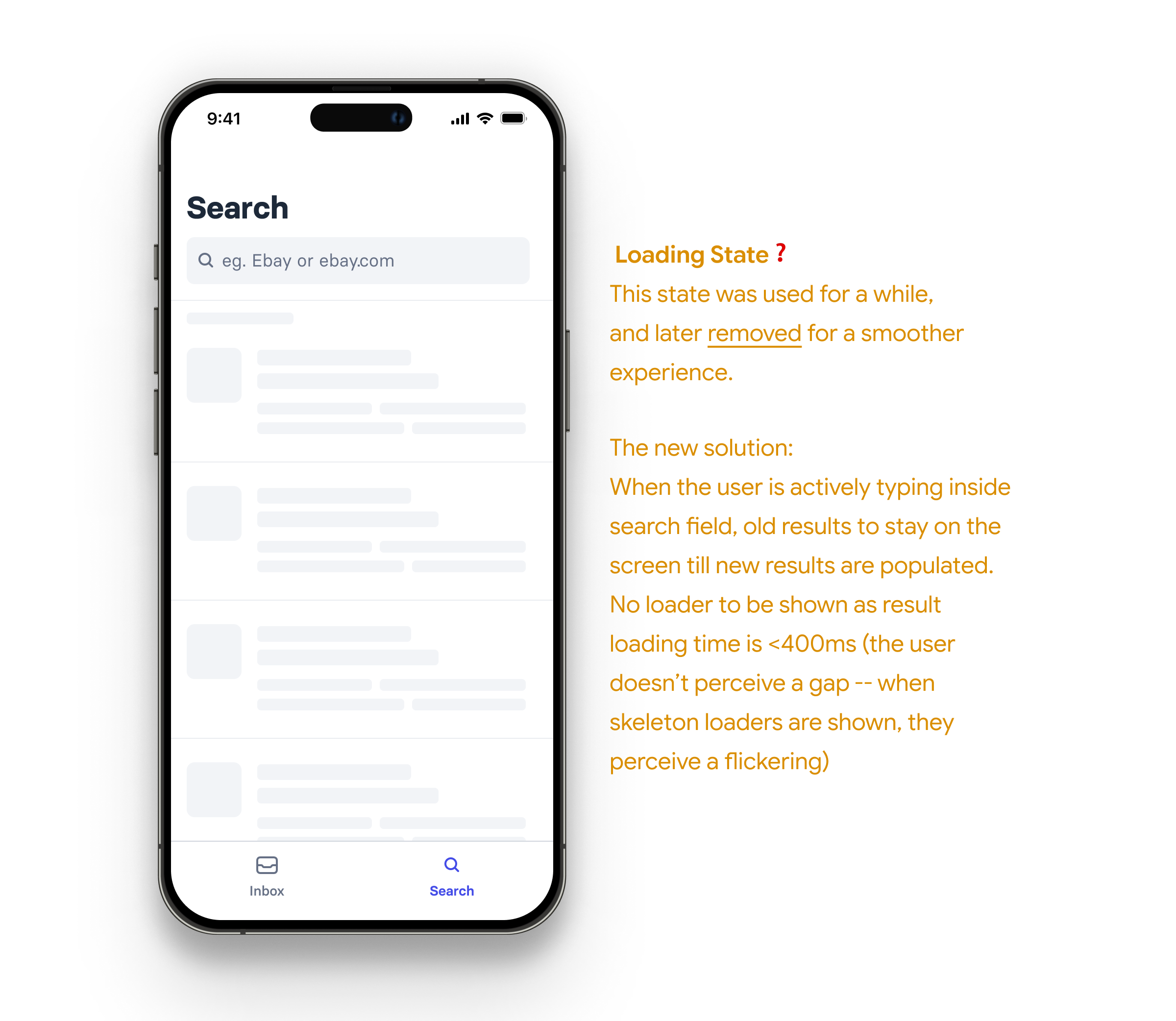 Search loading state with skeleton placeholders — later removed
