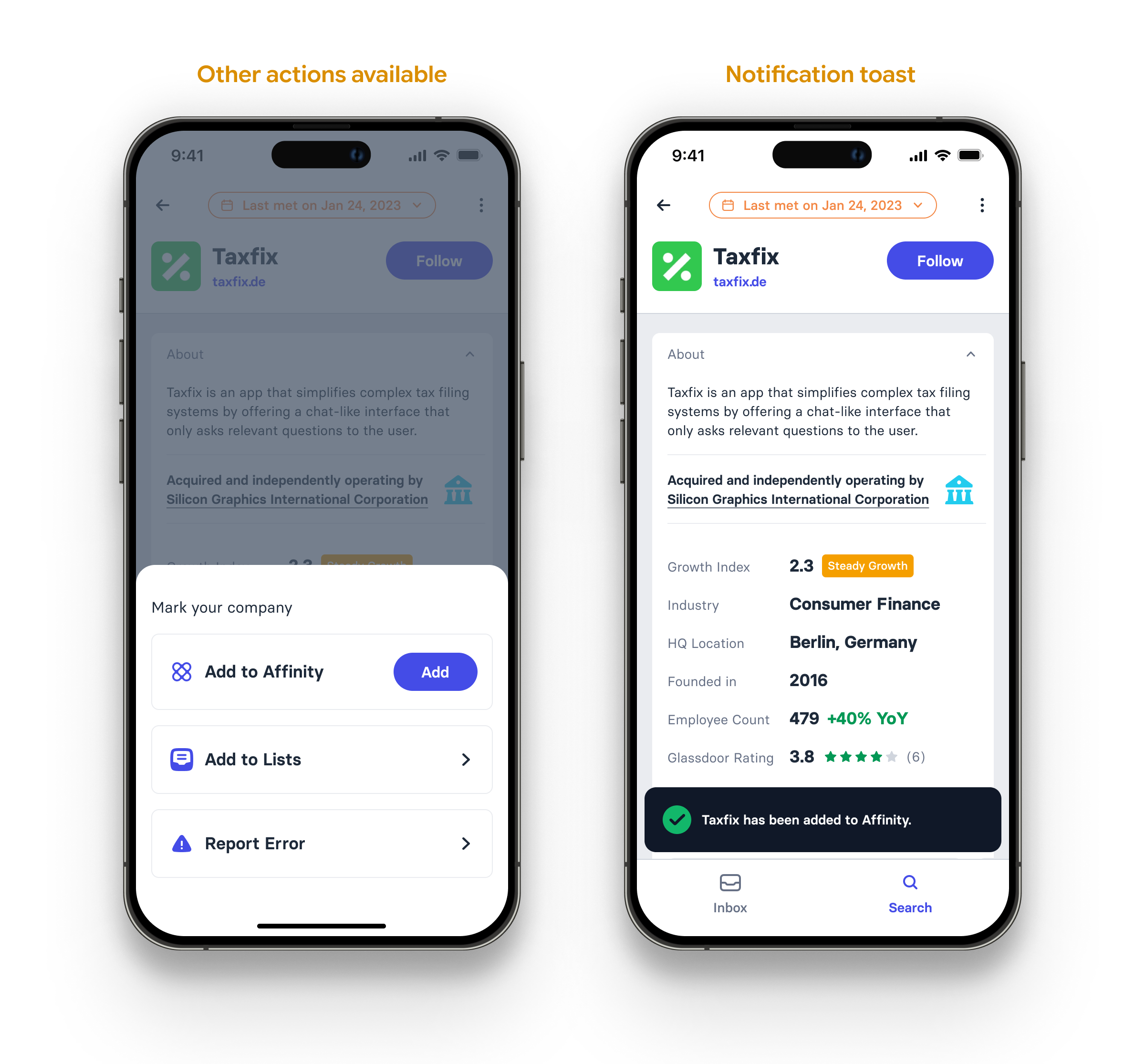 Secondary actions bottom sheet and the notification toast