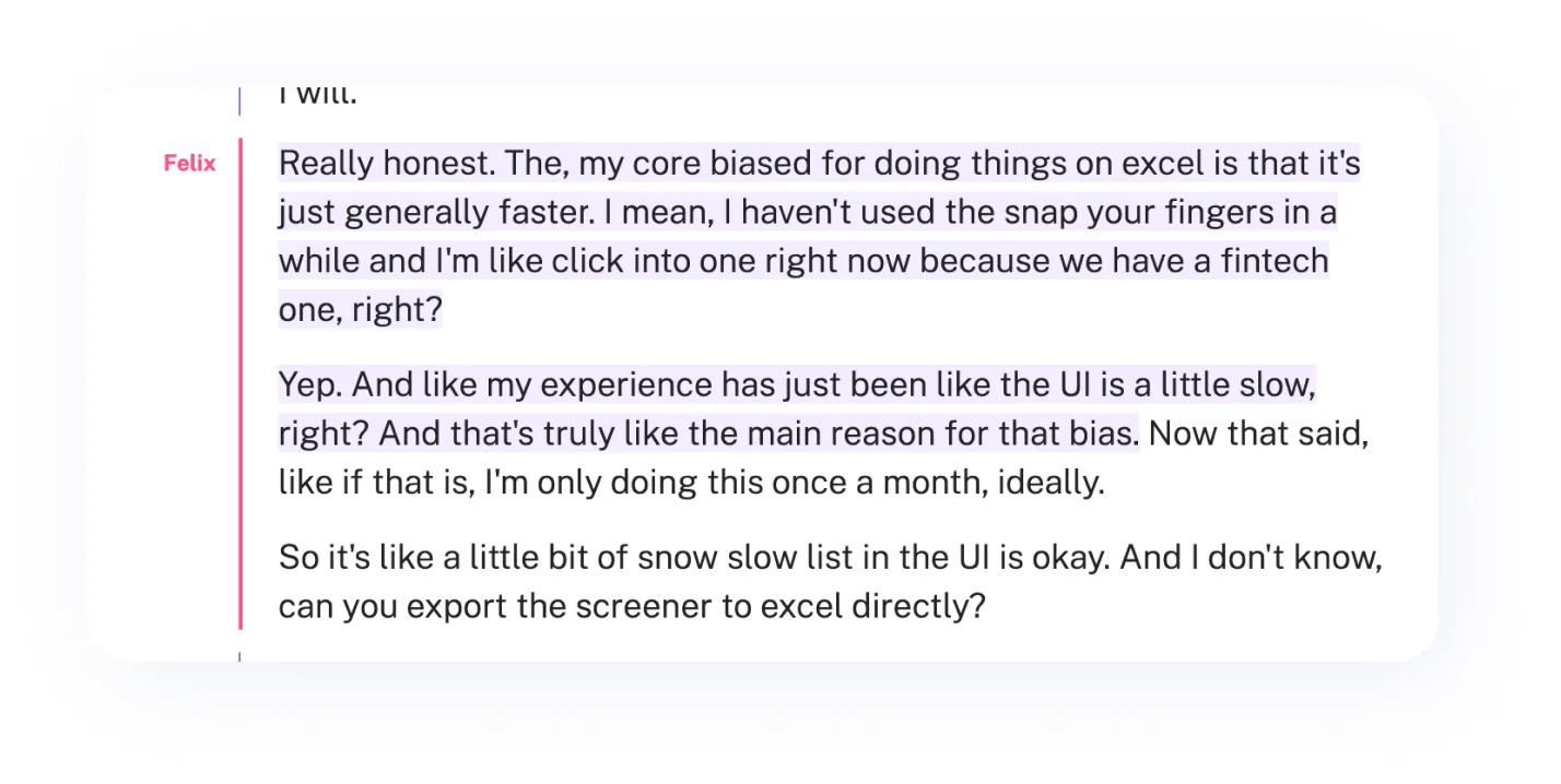 User feedback from a recorded customer call
