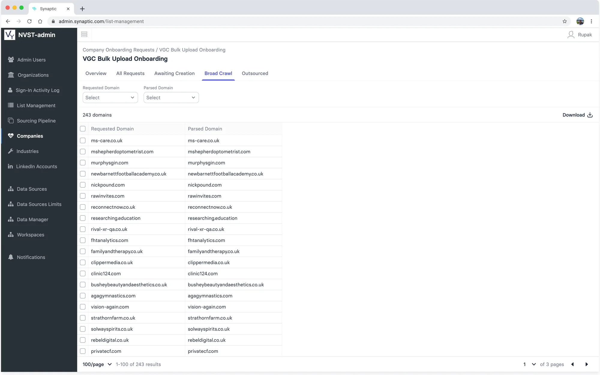 Broad Crawl tab