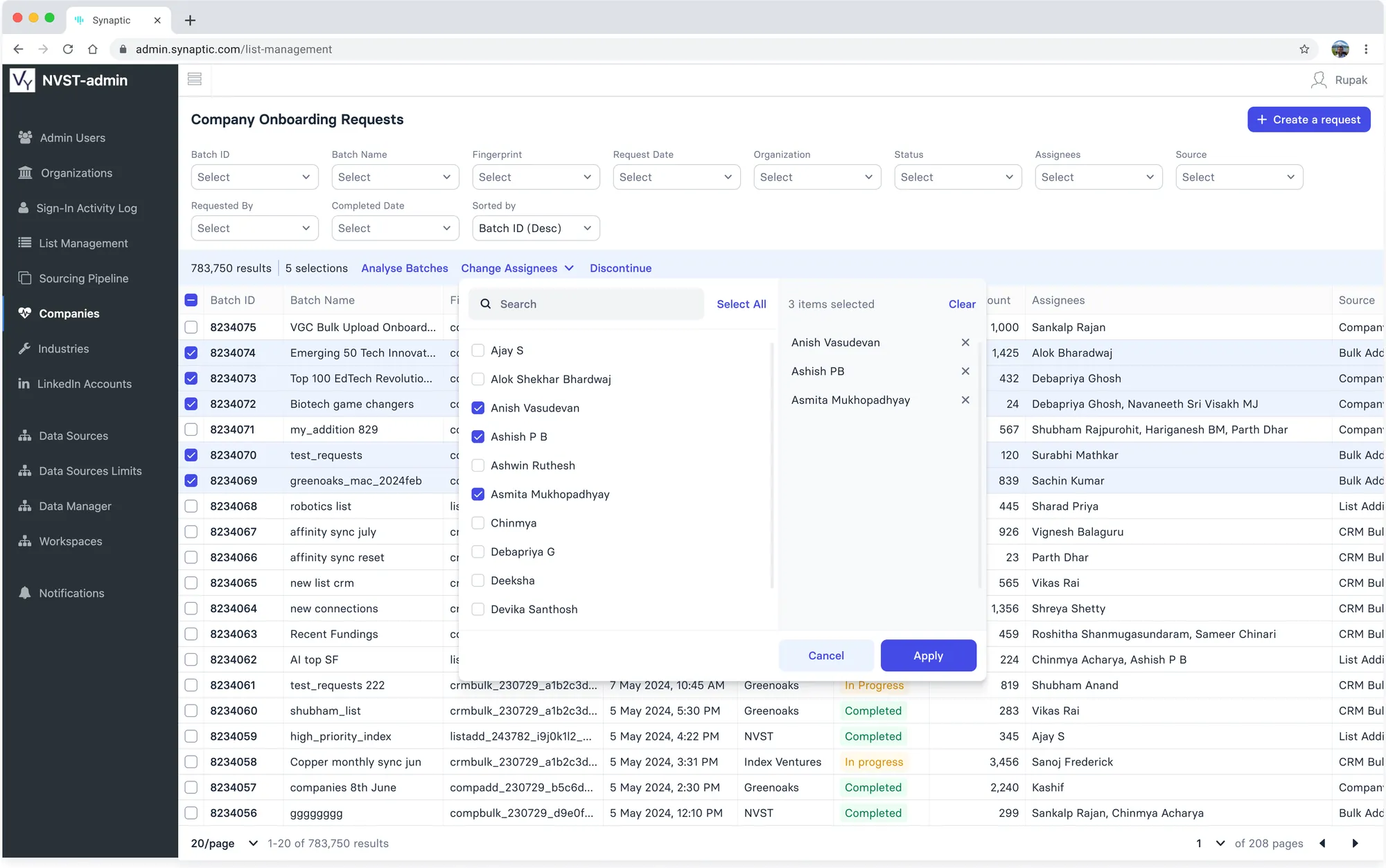 Change assignees picker