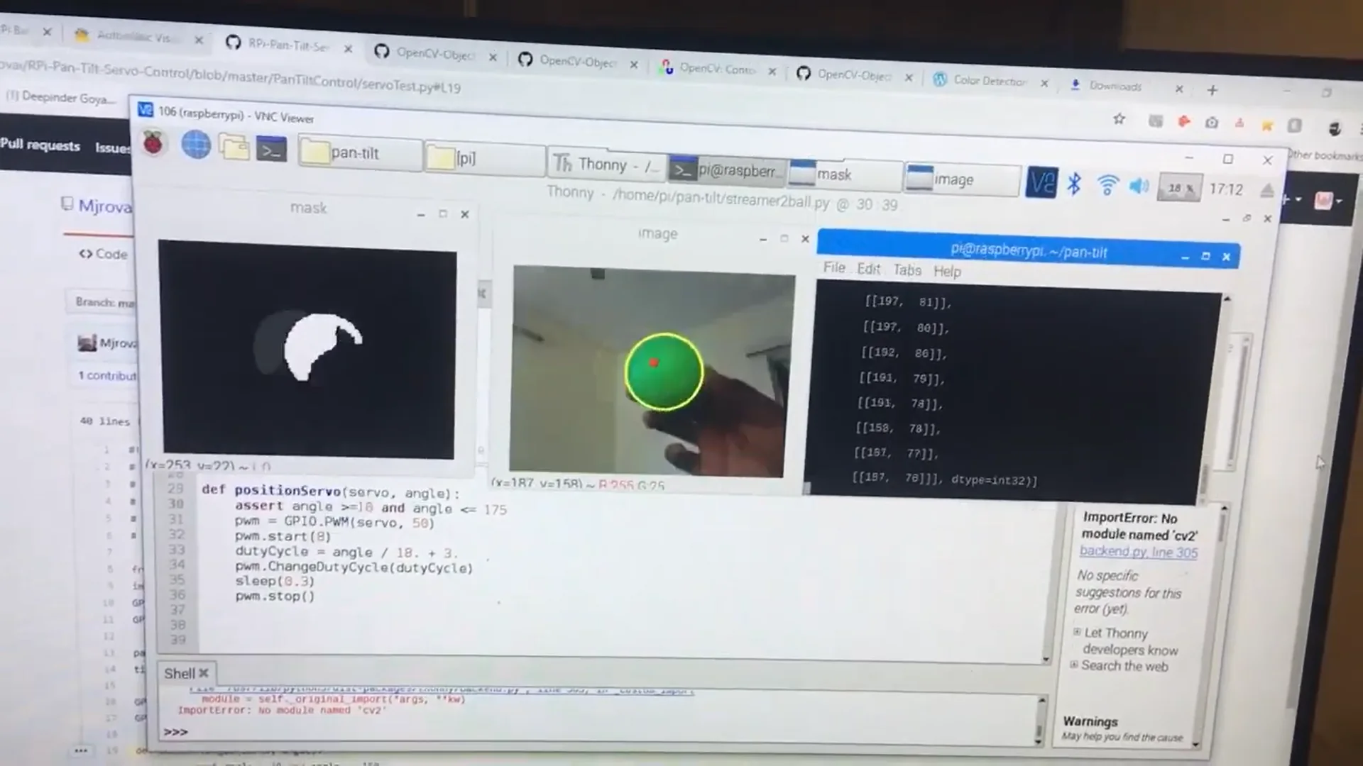 Display connected to the Raspberry Pi showing live object detection inputs and outputs